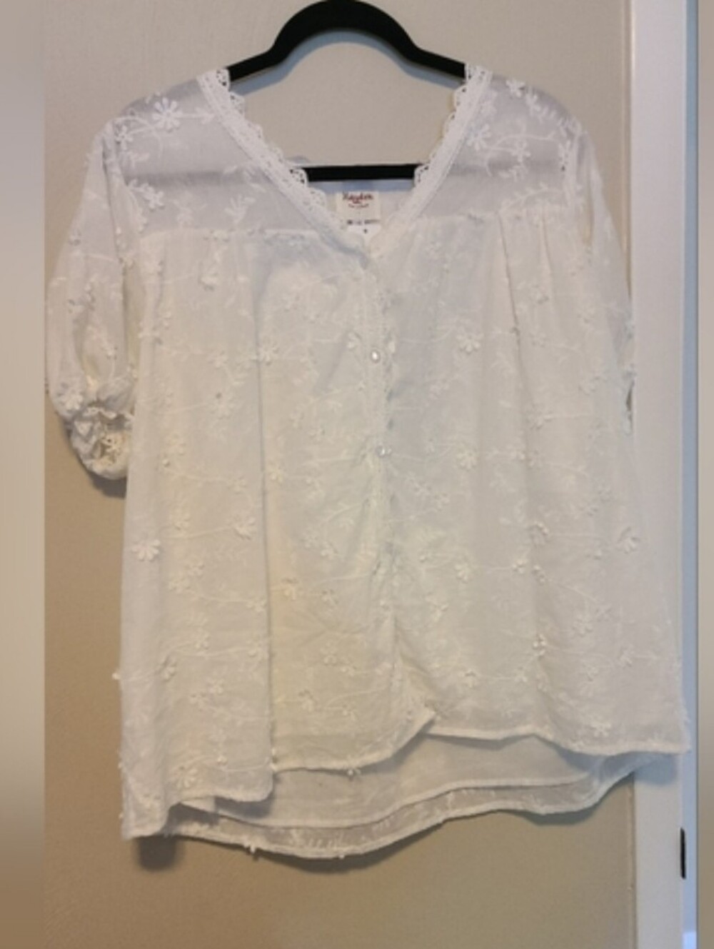 Hayden Women's Ivory Embroidered Lace SS Blouse Size 1X